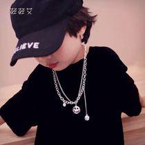 Childrens multi-layer stack wearing necklaces male and female childrens personality hip-hop sweater chain childrens autumn and winter stage performance accessories pendant