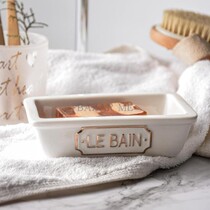 BAZARME European and American French simple gilt letters LE BAIN ceramic non-perforated deep soap dish soap box