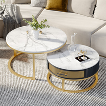 Nordic rock plate round coffee table flower table simple modern small apartment light luxury Net red tea table combination living room household