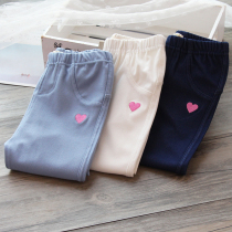 Girl Imitation Denim Pants Underpants CUHK Child Outwear Minor Leggings Pants Children Elastic Pencil Pants Spring Cropped Pants Spring Length Pants