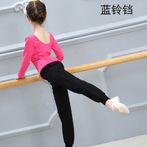 Blue Bells Childrens Dance Clothes Set Autumn and Winter Girls Practice Wear Long Sleeve V-Collar Dancing Clothes Latin Dance Set
