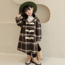 Childrens double-sided cashmere coat winter baby horn button parent-child wool medium-length foreign boys woolen coat