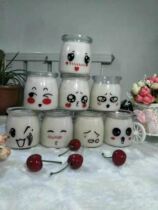 Cute facial expression yogurt bottle double leather bottle expression pudding bottle household with lid high temperature pudding bottle Mousse Cup
