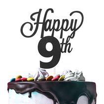 Happy 9th Birthday Black Glitter Cardstock Paper Cak