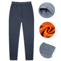 Autumn Winter Style Men Plus Suede Thickened Pure Cotton Autumn Pants Single Piece Middle Aged Elastic Body High Waist Beating Bottom Warm Pants