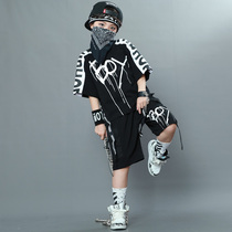 Summer hip hop boys hip-hop street dance costume short sleeves childrens catwalk performance suit Chaobao jazz rack drum performance suit