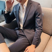 Groom dress suit male spring and autumn one button solid color leisure Korean trend business formal dress slim two-piece set