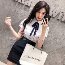 ol commuter womens fashion slim temperament Short-sleeved skirt small fresh teacher front desk white shirt formal overalls