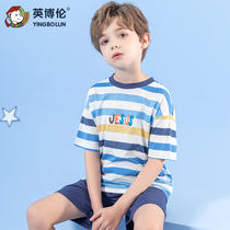 (mall co-payment) Inbolan boy short sleeve pyjamas suit thin section 2022 Summer new childrens home clothes