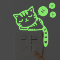 Nightlight wall sticker Childrens room Bedroom Bathroom Switch Decoration Stickers Kindergarten Fluorescent Self-Glued Sleeping Kitty
