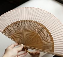 High-end female fan Japanese style folding fan Bamboo handle fan Silk fan gift fan checkered fan Bone solid color light orange
