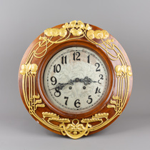 One Horn Deer Western Antiques German Lenzkirch Art Nouveau Style Flower Gold Wooden Round Clock