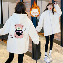 2021 new pregnant women autumn and winter clothing lamb wool plus suede jacket Winter Korean version of the long and warm blouses in the Han version