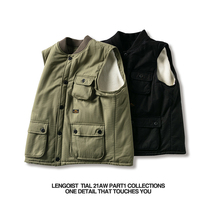 LENGOIST COAT VEST Japanese vintage cotton multi-bag tooling cotton polar fleece warm padded waistcoat
