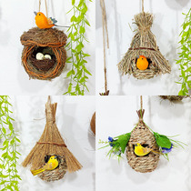 Grass-woven birds nest Outdoor garden Birds nest Grass nest Wall decoration Bird house Kindergarten Huanchuang arrangement Hanging hanging nest