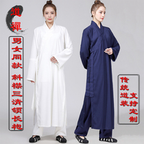 Oblique three clear collar robes male spring summer cotton linen Wudang Taoist clothing female gown couples same white road robe autumn