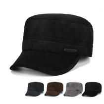 Winter flat top hat outdoor thick warm Mens ear protection cotton strip