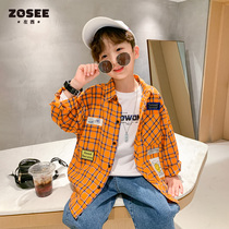 Left west childrens clothing Boys long-sleeved shirt Childrens middle and large childrens retro pop plaid shirt autumn 2021 new