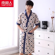 Mens Sleeping Robes Pure Cotton Summer Short Sleeves in Long Thin Style Bath Robe for overweight middle-aged full cotton semi-sleeve pyjamas