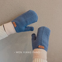 Korean students simple plus velvet warm lovely gloves winter women cold windproof cycling skiing thickening