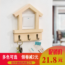 Solid Wood creative protective cover retro with adhesive hook switch paste home socket decorative frame hanging object porch door storage