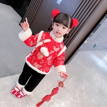 Girls plus velvet thickened New Years clothing childrens winter Tang suit childrens clothing childrens clothing baby embroidered cotton-padded jacket suit