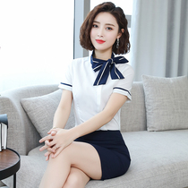 White shirt womens short-sleeved professional clothing Summer jewelry store hotel front desk dress beautician work clothes stewardess uniform