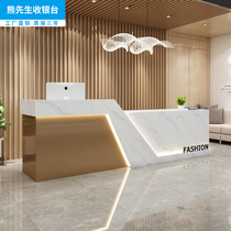 Simple and modern company reception desk High-end atmosphere beauty salon Light luxury clothing barber shop bar counter cashier
