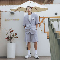 ins super fire summer short-sleeved jacket Yuppie handsome literary small suit Thug tide brand suit shorts suit men