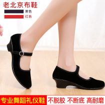 Old Beijing cloth shoes Soft-soled velveteen black childrens exam dance performance shoes Princess dance shoes High-heeled girls  shoes