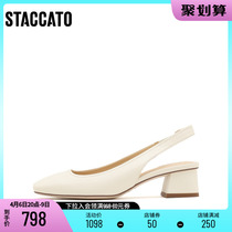 Thagatu 2022 Summer new cream shoes French style square head sandals coarse heel Baotou sandal women shoes EDL02AH2