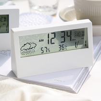 Japanese simple multifunctional clock student electronic clock bedroom silent weather temperature dormitory transparent Nordic alarm clock