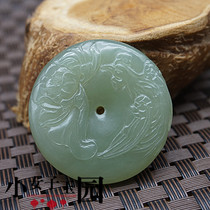 Qinghai material big bagel safe buckle Jade pee jade pendant sweater fall ancient wind pendant Phoenix opera Peony pendant neck