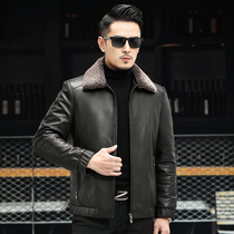 Haining leather leather jacket mens down jacket goat leather wool lapel short leather jacket slim winter coat tide