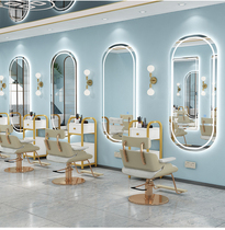 Net Red Tide Barber Shop Mirror Table Hairdresser Mirror Hair Salon Hair Cutting Special LED Wall Single-sided Customization
