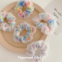 Korean ins girl color rainbow hair rope childrens Hairband parent-child mesh gauze coliform hair accessories head rope
