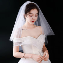 2021 bridal veil wedding dress new headdress Super Xiansen line certified champagne puffy travel photo props veil