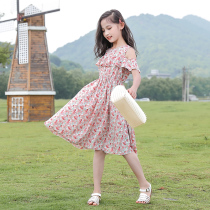 Childrens clothing girl strapless dress summer 2021 new foreign style childrens short sleeve female big boy flower skirt summer dress