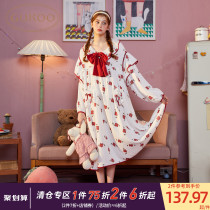 Gukoo Fruit Shell Sleeping Dress Lady Spring Autumn New Pure Cotton Lady Pyjamas Sweet And Beautiful Little Broken Flowers Home sleeping dress A