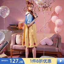 Spring and summer pajamas female summer navy style girl nightgown sweet and lovely and can wear home clothes summer lovely princess style