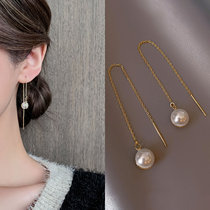 Long-style chain imitation pearl earrings 2021 New wave elegance Elegant Temperament SOUTH KOREA FASHION NETS RED EARRINGS