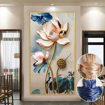 2021 new cross stitch thread embroidery lotus hand-embroidered living room vertical version of the entrance lotus Chinese style 2020