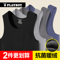 Playboy warm vest men plus velvet topped without marks inside wear autumn and winter base shirt tight fit