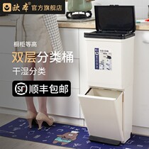 Double-layer garbage sorting trash can household kitchen trash can dry and wet separation large-capacity automatic intelligent induction type