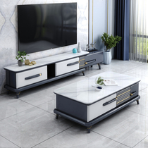 New rock panel TV cabinet Coffee table combination Light luxury modern simple size apartment Marble living room retractable cabinet