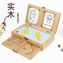 Baby baby 100 days hand and footprints souvenir fetal hair hand foot ink collection box full moon newborn gift