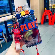 South Korean children Summer water glasses Women Summer boys punk double drinking straw cup girls Summer high face value Cup