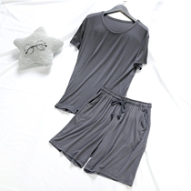 Modal pajamas men summer cotton pullovers plus size summer loungewear set Japanese round neck thin short sleeve shorts