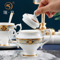 Embossed Golden Bone porcelain candy jar coffee set sugar tank tea jar storage box honey jar seasoning box