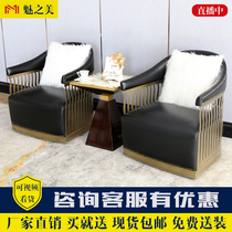 Lacasa Furniture Casual Chair Modern Light Lavish Metal Frame Casual Chair Bull Leather Sofa single chair